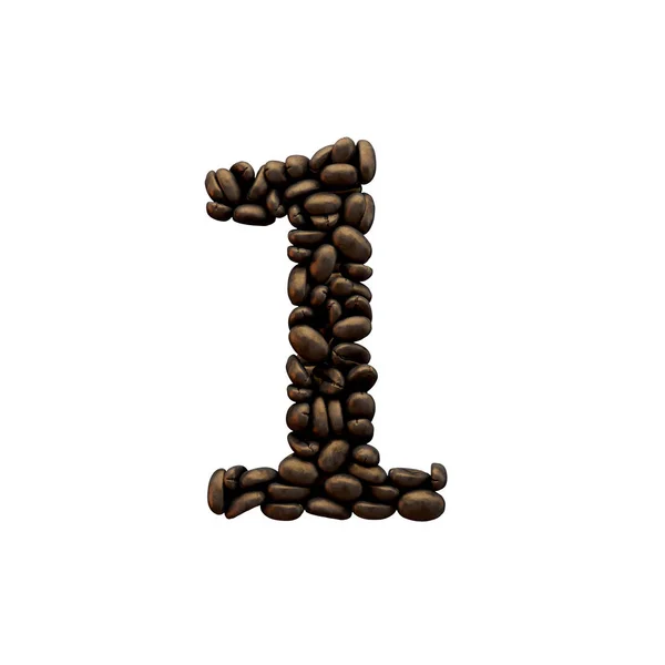 1-es szám kávébab font betűkkel. 3D renderelés — Stock Fotó