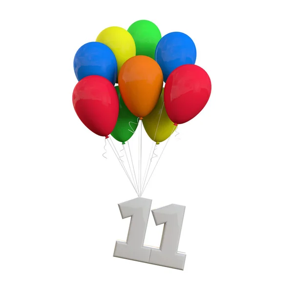 Celebração da festa número 11. Número anexado a um monte de ballo — Fotografia de Stock