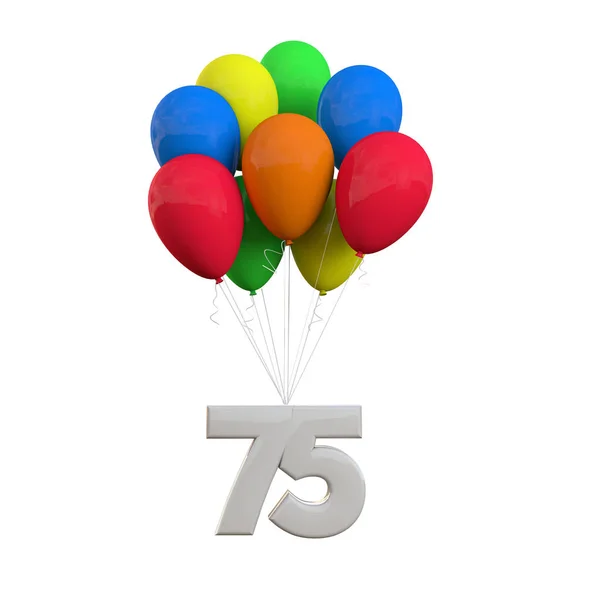 Nummer 75 feest viering. Nummer gehecht aan een stelletje ballo — Stockfoto