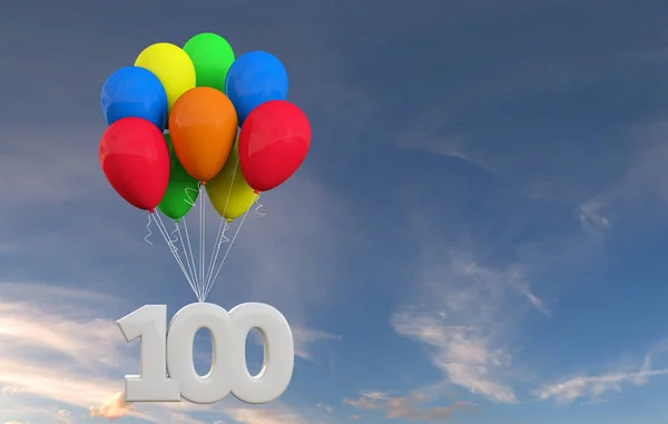 Number 100 party celebration. Number attached to a bunch of ball — Stock Photo, Image
