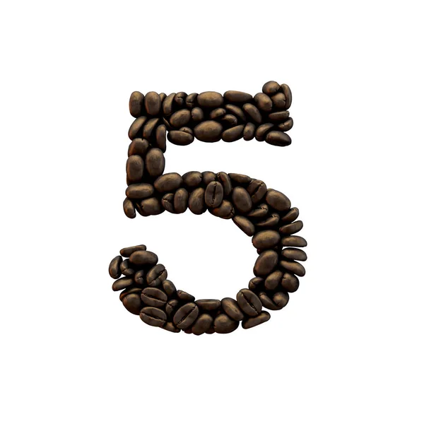 Number 5 coffee bean font lettering. 3D Rendering — Stock Photo, Image