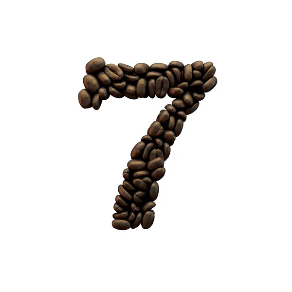 Nummer 7 kaffebönor Font bokstäver. 3D-rendering — Stockfoto