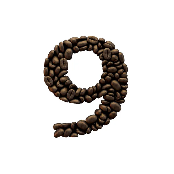 Number 9 coffee bean font lettering. 3D Rendering — Stock Photo, Image