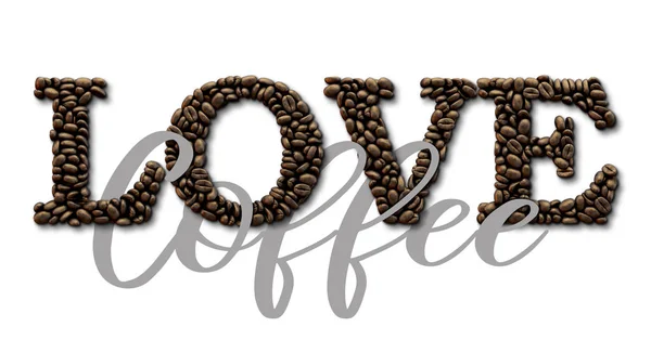 Cita tipográfica Love Coffee. Diseño del grano de café lettering quote —  Fotos de Stock