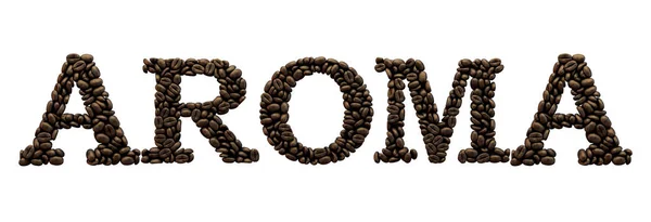 Palabra aromática hecha de fuente de grano de café. Renderizado 3D —  Fotos de Stock