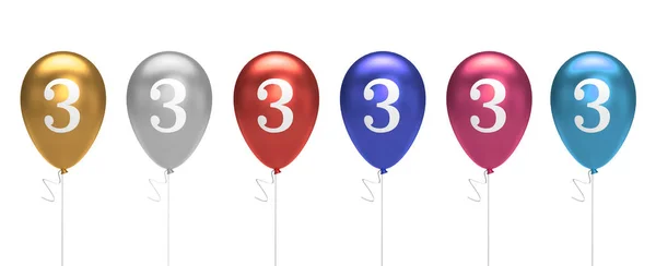 Number 3 birthday balloons collection gold, silver, red, blue, p — Stock Photo, Image