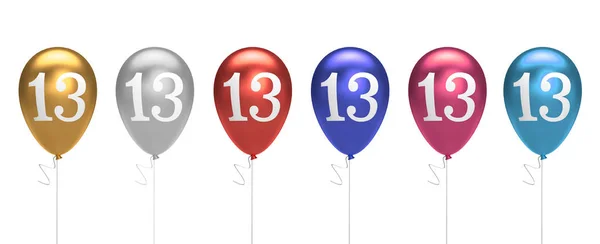 Numéro 13 anniversaire ballons collection or, argent, rouge, bleu , — Photo
