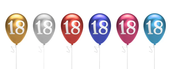 Numéro 18 anniversaire ballons collection or, argent, rouge, bleu , — Photo