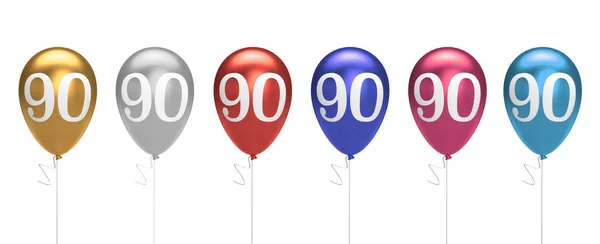 Nummer 90 fødselsdag balloner kollektion guld, sølv, rød, blå , - Stock-foto