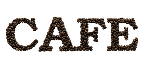 Café palavra feita a partir de café bean fonte. Renderização 3D — Fotografia de Stock