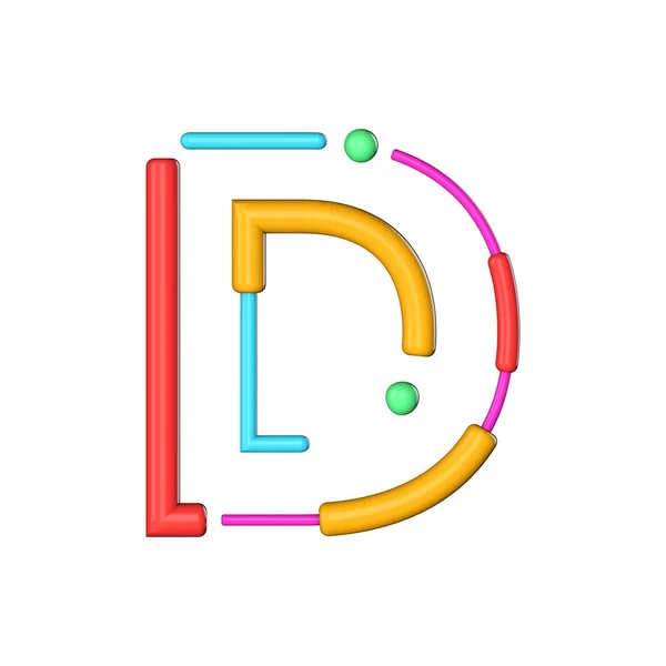 문자 D 추상 현대 컬러 라인 글꼴 알파벳입니다. 3D 렌더링 — 스톡 사진