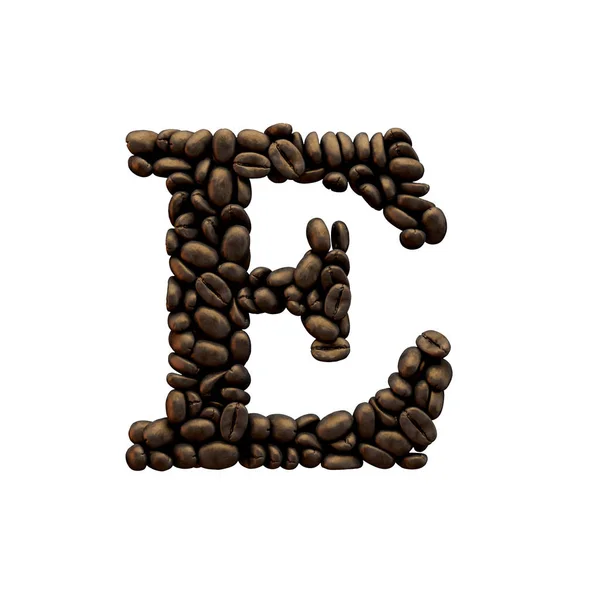 Lettre E lettrage alphabet grain de café. Rendu 3D — Photo