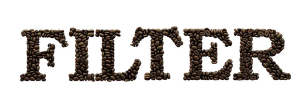 Filtrer le mot fabriqué à partir de grains de café. Rendu 3D — Photo