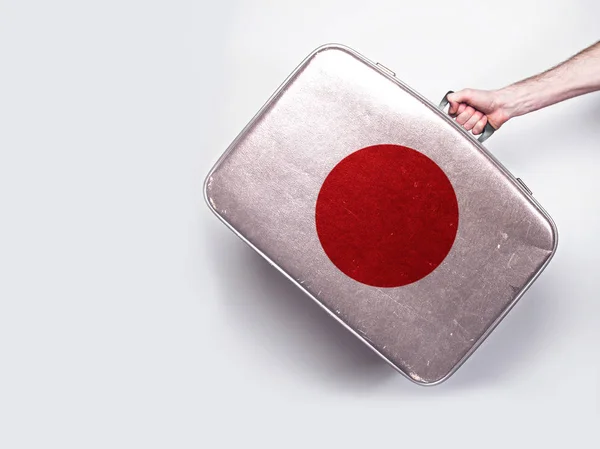 Bandeira do Japão em uma mala de couro vintage . — Fotografia de Stock