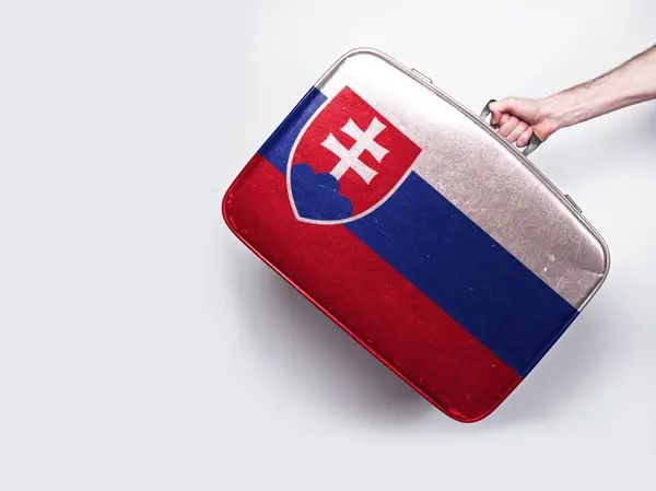 빈티지 가죽 가방에 슬로바키아 국기. — 스톡 사진