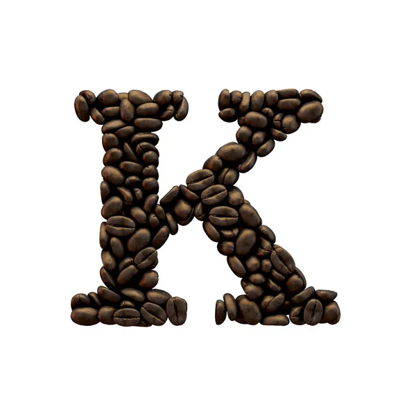 Lettre K lettrage alphabet grains de café. Rendu 3D — Photo