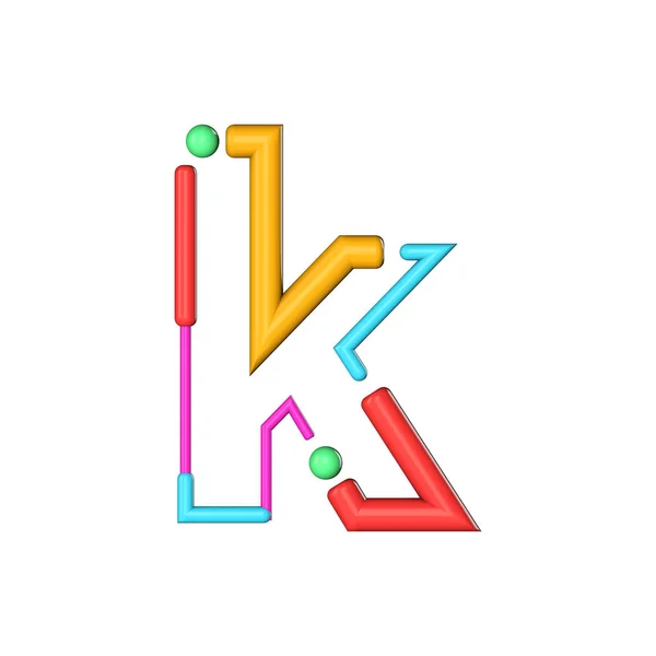 Letter K abstracte moderne kleur lijn lettertype alfabet. 3D-rendering — Stockfoto