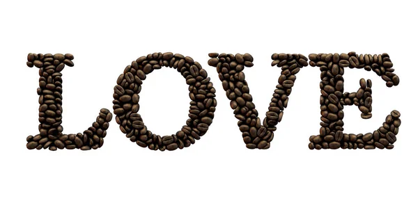 Palavra de amor feita a partir de fonte de café bean. Renderização 3D — Fotografia de Stock