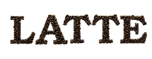 Latte word made from coffee bean font. Renderização 3D — Fotografia de Stock