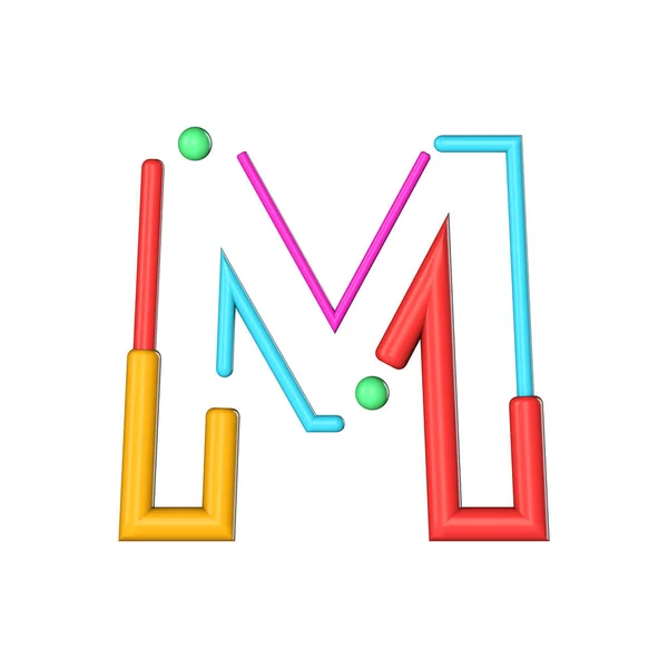 Letra M resumen moderno alfabeto de fuente de línea de color. Renderizado 3D — Foto de Stock