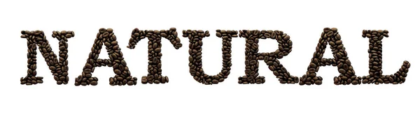 Palabra natural hecha de fuente de grano de café. Renderizado 3D —  Fotos de Stock