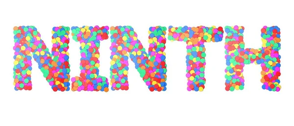 Novena palabra tipo confeti. Renderizado 3D — Foto de Stock