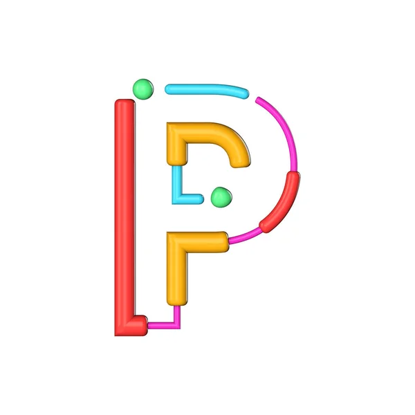 Letra P abstract modern color line font alphabet. Renderização 3D — Fotografia de Stock