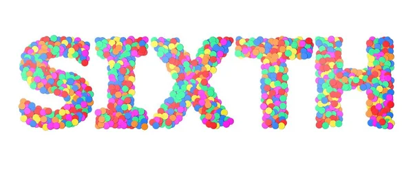 Zesde confetti type woord. 3D-rendering — Stockfoto