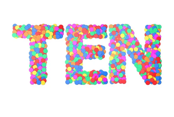 Tien confetti type woord. 3D-rendering — Stockfoto