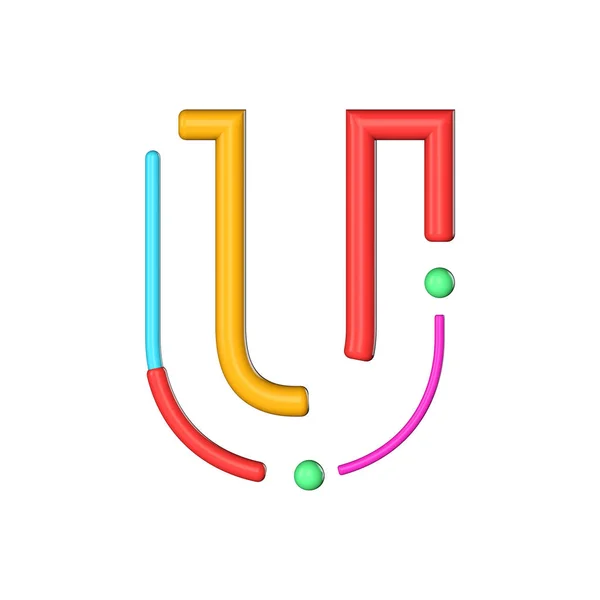 Harf U soyut modern renk çizgi Font alfabesi. 3B Işleme — Stok fotoğraf