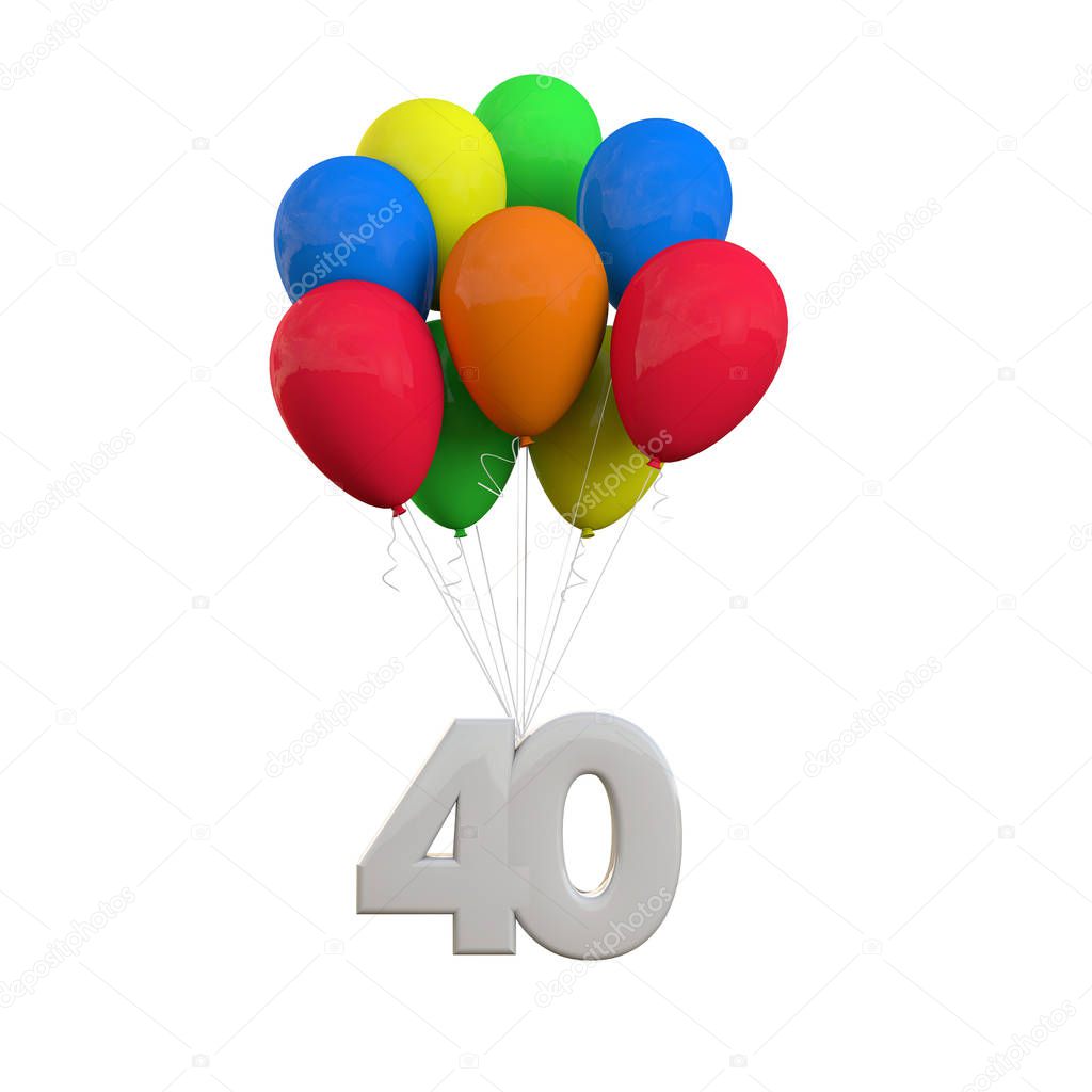 Number 40 party celebration. Number attached to a bunch of ballo