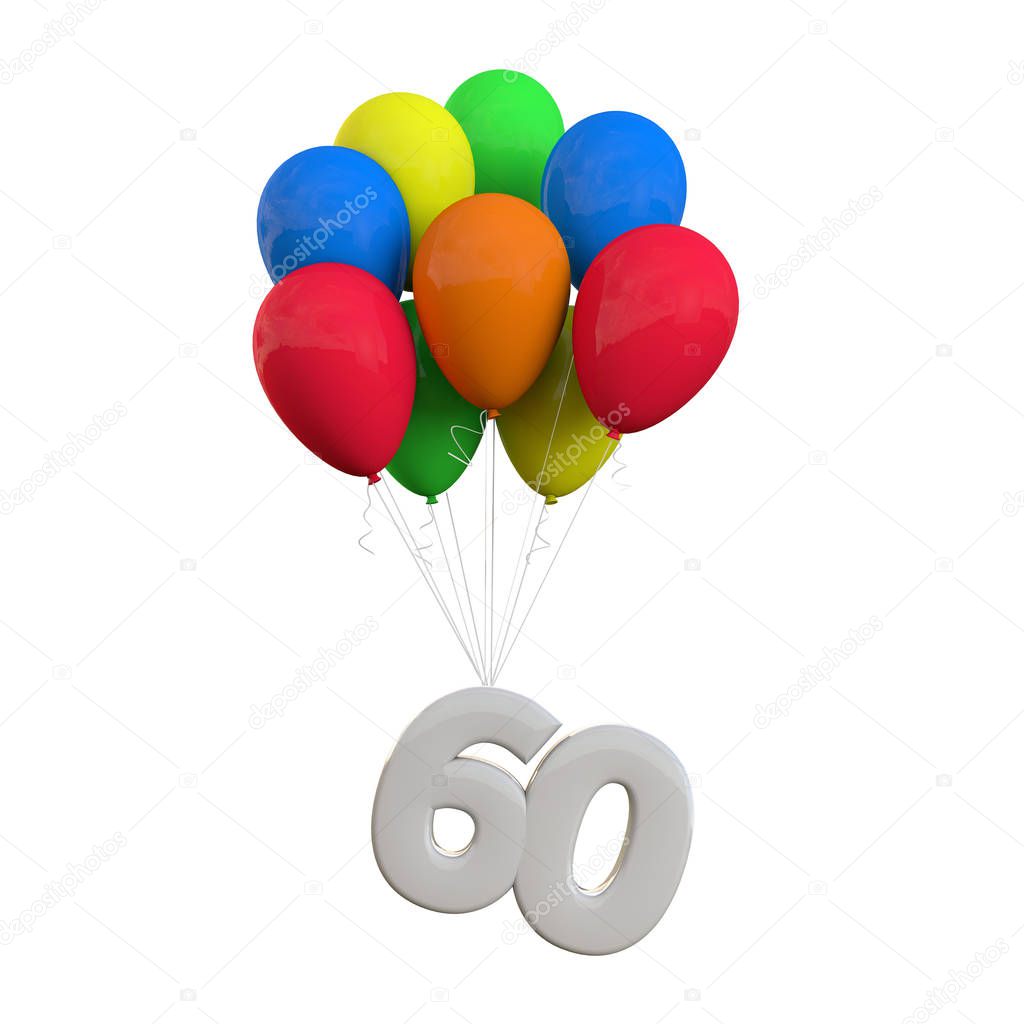 Number 60 party celebration. Number attached to a bunch of ballo