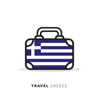 Yunanistan Seyahat konsepti. Ulusal zeytinin ile bavul vektör simgesi