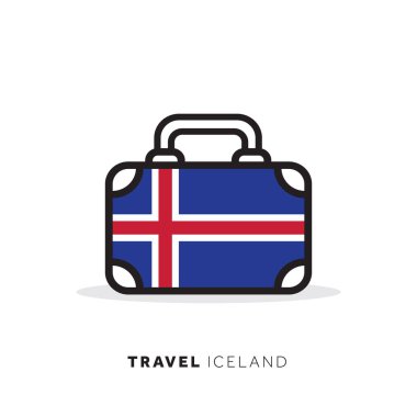 İzlanda seyahat konsepti. Ulusal sayım ile bavul vektör simgesi