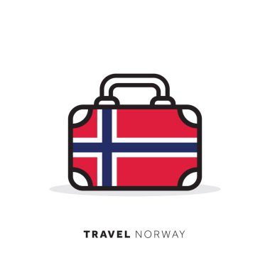 Norveç seyahat konsepti. Ulusal zeytinin ile bavul vektör simgesi