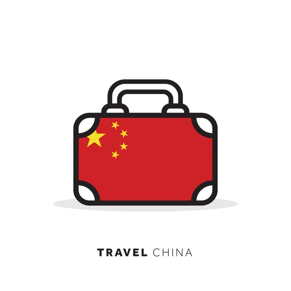 Cestovní koncept pro Čínu. Ikona vektoru kufříku s národní zemí — Stockový vektor