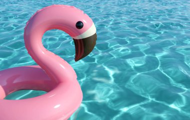 Yüzme havuzunda düz pembe şişme Flamingo Havuzu. 3D render