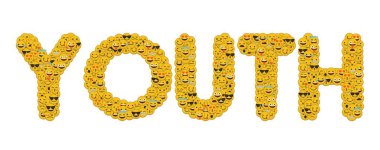 Sosyal medya emoji Smiley karakterleriyle yazılmış gençlik sözcüğü