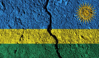 Ruanda bayrağı ortasında çatlak ile. Ülke bölünmüş conce