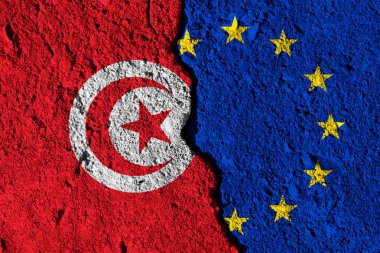 Avrupa Birliği ve Tunus bayrakları arasında çatlak. siyasi endişelenmeyin