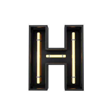 Neon tarzı ışık harfi H. Neon parlayan büyük harf. 3D rende