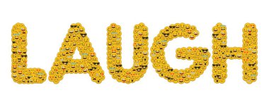 Kelime gülmek sosyal medya emoji Smiley karakterler yazılmış