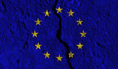 Orta üzerinden çatlak ile Avrupa Birliği bayrağı. Ülke Divid