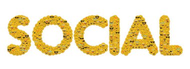 Sosyal medya emoji Smiley karakterleriyle yazılmış sosyal kelime