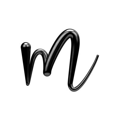 Harf M siyah el yazısı Script Font. 3B Işleme
