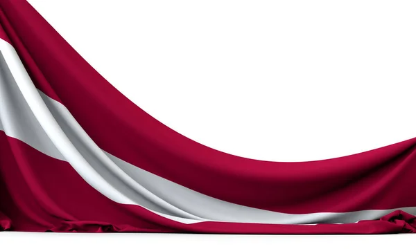 Latvia national flag hanging fabric banner. 3D Rendering — Stock Photo, Image