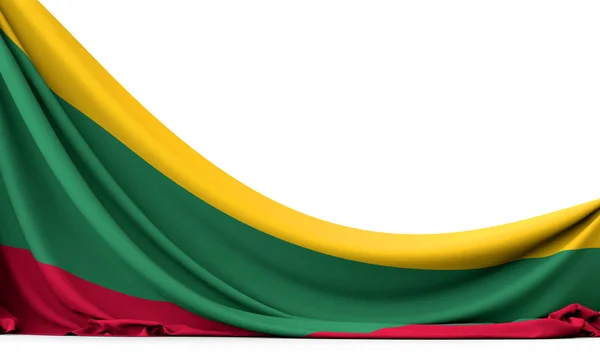 Bandeira nacional da Lituânia pendurado banner tecido. Renderização 3D — Fotografia de Stock