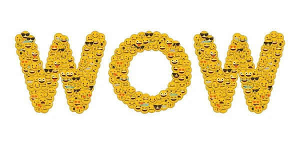 Kelime wow sosyal medya emoji Smiley karakterler yazılmış — Stok fotoğraf