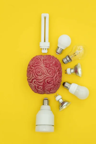 Chytrý nápad. Mozek s žárovkou. inspirace, inovace, oužít — Stock fotografie