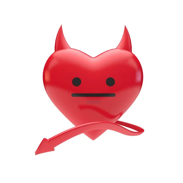 红色魔鬼表情符号字符心脏。3d 渲染 — 图库照片